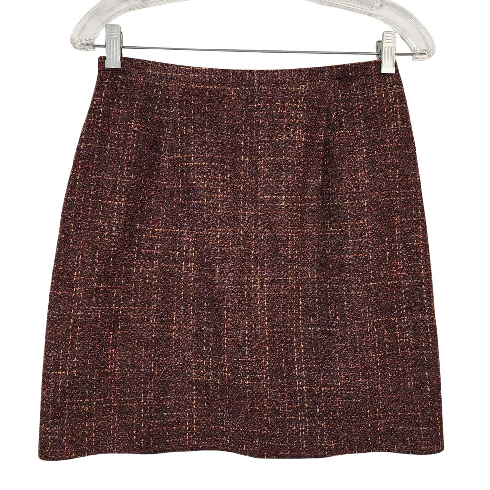Vtg ANN TAYLOR Size 6 Classic Preppy Tweed Wool Blend Micro Mini Pencil Skirt